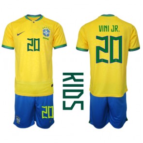 Brasilien Vinicius Junior #20 Hemmakläder Barn VM 2022 Kortärmad (+ Korta byxor)